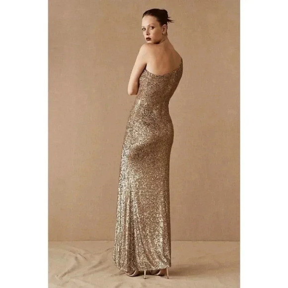 NWT BHLDN Gold Sequin One Shoulder Formal Maxi Dress Caspian Size 14 - Picture 4 of 15